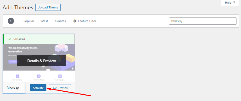 activate theme add new wordpress theme