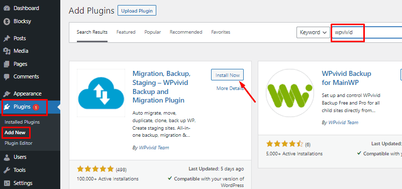 install wpvivid backup plugin