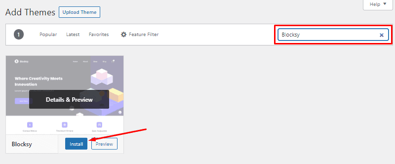 search and install blocksy wordpress theme 1