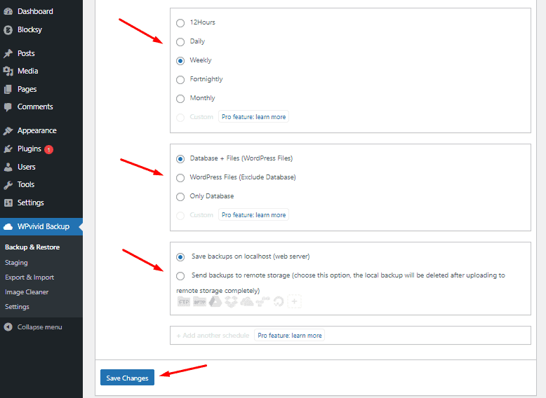 set up scheduling preferences and save changes wpvivid