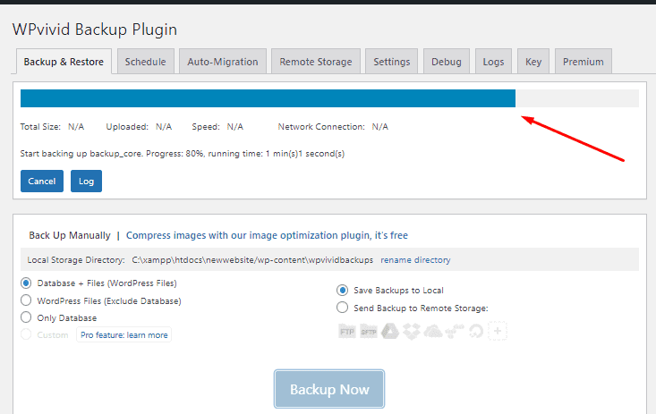 wordpress backup in progress wpvivid