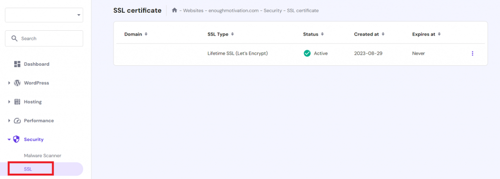 WordPress site has a free SSL certificate