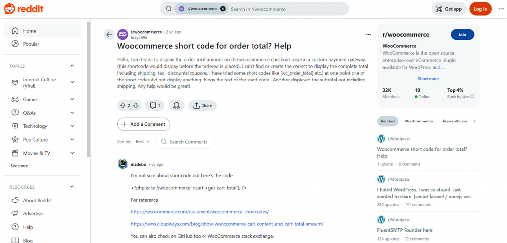 Reddit WooCommerce shortcodes