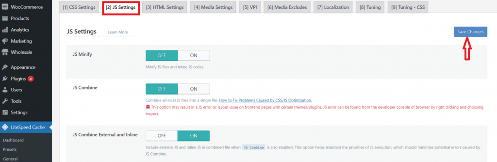 js settings lightspeed cache plugin for removing unused js codes and files