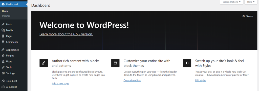 wordpress dashboard 6.5.2